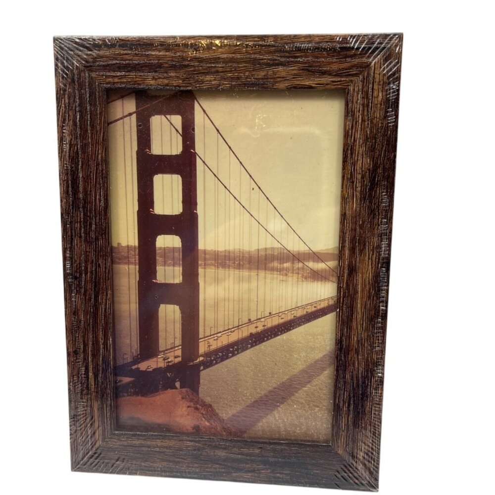 Vintage Wooden Picture Frame With Golden Gate Bridge Photo 5"X7" Rustic Decor
